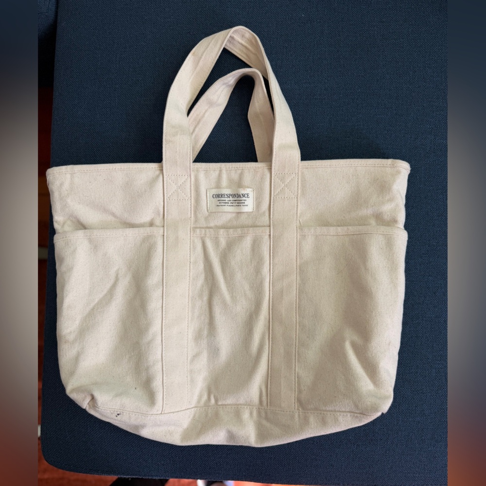 Sezane Cream Canvas Tote Bag